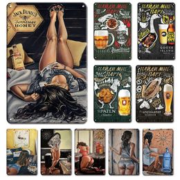 Vintage Beer Poster Tin Sign Decorative Metal Painting Retro Tiki Bar Signs Shabby Chic Sexy Girl Sticker Home Bar pub Wall Decor Woo