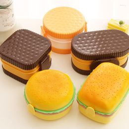 Dinnerware Sets Hamburger Double Tier Cute Lunchbox Children School Fork Tableware Set Meal Prep Containers Lunch Boxes