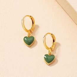 Backs Earrings Romantic Green Heart-shaped Pendant Charming Ladies Wedding Gold Ear Clip Jewellery Fashion Party Accessories Gift