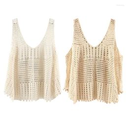 Women's Tanks Summer Women's Hollow Out Tank Tops Floral Crochet Vest Camis Top Deep V- Neck Girls Camisole Female Knitted Cover-ups