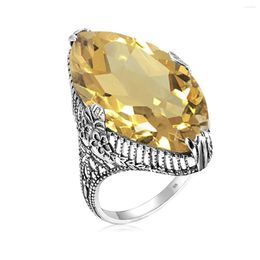 Cluster Rings Clsaaic Citrine For Women 925 Silver Marquise Big Gemstones Elegant Engagement Jewellery Party Gift