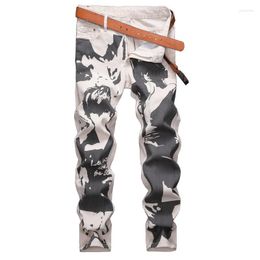 Men's Jeans Men's Khaki Painting Printed Fashion Girl Cock Painted Slim Straight Denim Pants