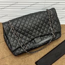 Womens Classic Maxi Top Caviar Quilted Shoulder Bags Cowhide Black With Silver Hardware Matelasse Chain Large Capacity Designer Crossbody Handbags 46X14X26CM