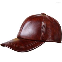 Ball Caps Genuine Cow Leather Baseball Cowhide Men's Hat Leisure Adjustable B-7256