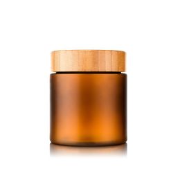 Body Butter Cream Container Packaging Bottles Amber PET Cosmetic 5Oz 8Oz Plastic Jar With Screw Cap Bamboo Wooden Lid