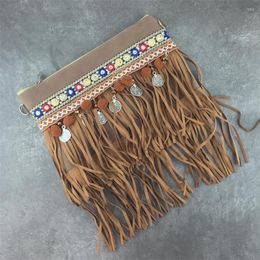 Cosmetic Bags Fashion Women Faux Suede Fringe Drawstring Boho HandBag Coffee Colour Vintage Tassel Crossbody Shoulder