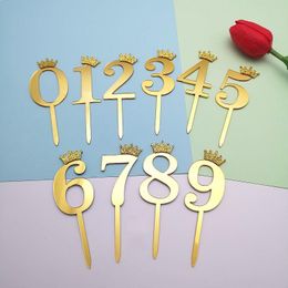 Party Supplies 0-9 Numbers Cake Toppers Happy Birthday Cute Crown Number Flag Acrylic Cupcake Topper