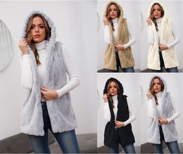 Women Coat thanksgiving gift Winter Faux Fox Fur outdoor warm leisure fashion street vest jackets coats solid Colour multicolor hooded sleeveless jacket size S-4XL