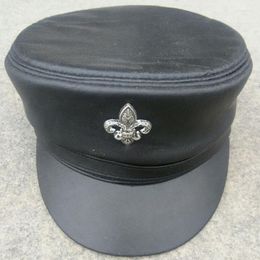Berets High Quality Genuine Leather Hat Elegant Sheepskin Military Hats For Men Women Personality Hip-hop Snapback Flat Cap Unisex