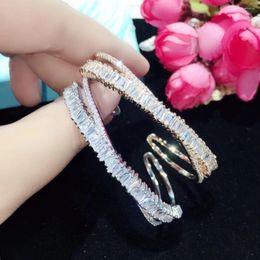 Bangle Top Fashion Susenstone Cubic Zirconia Man And Women Baguette Bracelet Cuff Copper Thick S0736