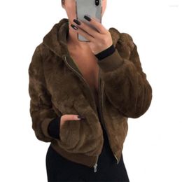 Women's Fur Zipper Hoodie Trendy Women Fleece Coat Casual Jacket Plush For Daily Life