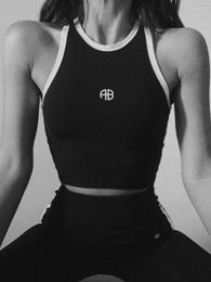 Women's Tanks Women Tops Summer Letter Black And White Stitching Vest Yoga Sports Inner Tank Top