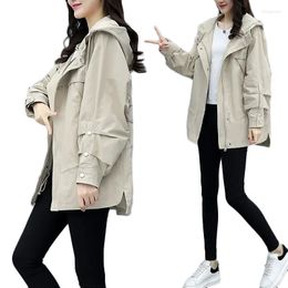 Women's Trench Coats 2022 Women Long Casual Coat Spring Autumn Windbreaker Fashion Womens Hooded Parka Overcoat Gabardina De Mujer Khaki