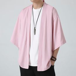 Männer Trench Coats MRGB Chinesischer Sommer -Sommer -Windbreaker Cape Lose Ice Seide Sonnenschutzmittel Männliche Feste Farbe Kimono Vintage Luxus