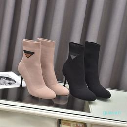 Boots Designers Black Fabric Sock Boot High Heel Ankle Womens Stiletto Heels