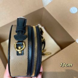 Shoulder Bags 2022 New portable mini round cake one shoulder cross body women's small bag Old flower caramel Colour Colour contrast