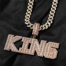 Iced Out Custom Name Baguette Zirkon Buchstaben Anhänger Gold Silber Farbe Halskette für Männer Frauen Halskette mit 24 Zoll Seilkette