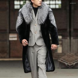 Men's Trench Coats Luxury Mens Oversize Winter Warm Elegant Gentleman Big Collar Long Soft Fluffy Overcoats Man