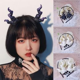 Party Masks Devil Horns Ghost Antlers Horn Original Lolita Headwear Hair Hoop Cosplay Dull Black Gothic Halloween Hairpn Accessories