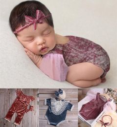 Hair Accessories Dvotinst Born Baby Pography Props Velet Outfits Romper Headband 2pcs Set Fotografia Studio Shooting Po 0-1M