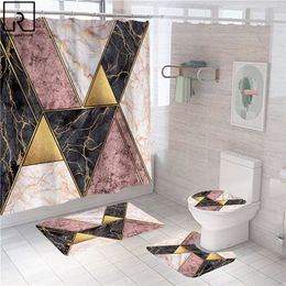 Shower Curtains Geometric Marble Print Shower Curtain Bath Mat Set Soft Carpet Antislip Rug Toilet Lid Cover Bathroom Curtain Modern Home Decor 221008