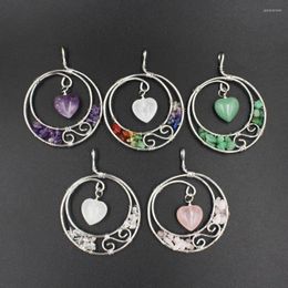 Pendant Necklaces Natural Gem Stones Chip Gravels Silver Color Wire Wrap 7 Chakra Pink Purple Crystal Pendants For Women Jewelry