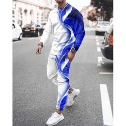 Erkek Trailsuits Sonbahar Uzun Kollu T-Shirt Set Spor Pantolonu Yeni 3D Baskılı Günlük Erkek Kıyafetler Moda Büyük Boy 2 Parça Takım G221007