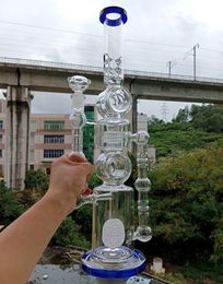 Grandes cachimbo de água de água de vidro de vidro de 18 polegadas com pneu Perc Recycler Oil Dab Rigs fêmea de 14 mm de junta
