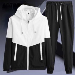 Men's Tracksuits Spring Autumn Men Tracksuit Two Piece Set Fashion Male Zipper Patchwork JacketPants Casual Sports Suit Slim Fit Sweat Sets XL G221010