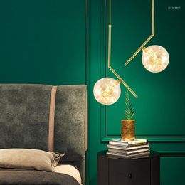 Pendant Lamps Nordic Postmodern Minimalist Bedside Long Line Lights Iron Gold Glass Starry Bedroom Single Head Lamp