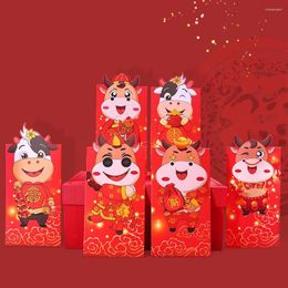Gift Wrap 6pcs Coated Paper Red Envelope Cute Cartoon Ox Hongbao Money Packet For 2022 Year Wishes Good Luck Kit