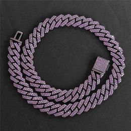 15mm 16inch-24inch Black Gold Plated Purple CZ Stone Cuban Chain Necklace Bracelet Jewellery for Men Women Fashion Jewellery