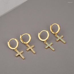 Hoop Earrings Gothic Gold Color Cross Small Drop Delicate Paved Cubic Zirconia Jewelry For Women Girl 2022 Trend Trinket Gift