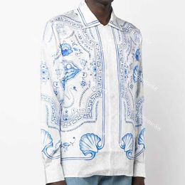 Casablanca 23SS White Marble Swan Silk Shirt Men and Women Designer Hawaiian Long Sleeve Shirts Casablanc