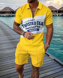 Men's Tracksuits Men's Tracksuit 3D Print Short Sleeve Zipper Polo Shirt&Shorts Set For Men Casual Streetwear 2-piece Suit Summer