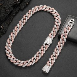 21mm 16inch-24inch Rose Silver Colors Bling CZ Stone Cuban Chain Necklace Bracelet Jewelry for Men Women Fashion Jewelry