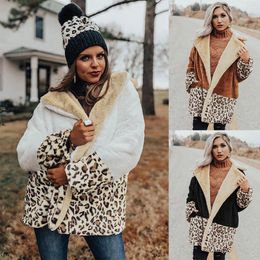 Women's Fur Winter Women's Lapel Thick Plush Stitching Leopard Coat Ladies Thickened Patchwork Long Sleeve Button Jacket Female