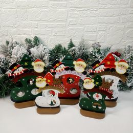 Christmas Decorations Wooden Santa Painted Snow Boots Christma Ornaments Accessories Home Decore Party Supplies