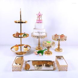 Festive Supplies 6-10pcs Crystal Cake Stand Set Metal Mirror Cupcake Decorations Dessert Pedestal Wedding Party Display Tray