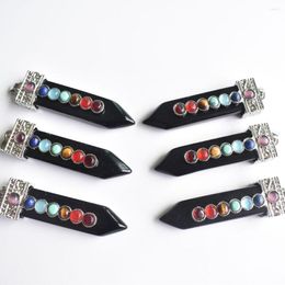 Pendant Necklaces 2022 Fashion Natural 7 Chakra Black Obsidian Crystal Point Pendulum Healing For Jewelry Making 6pc/lot Wholesale