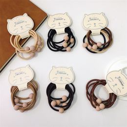 5 Pcs Coffee Color Autumn Korean Sweet Girl Simple Round Bead Rubber Band Hair Rope Headwear Fashion Students Hair Accessories