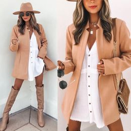 Autumn Winter Elegant Solid Wool Coats Women Jackets Fashion Street Warm Long Sleeve Overcoats Vintage Cardigan Woolen Jacket Coat