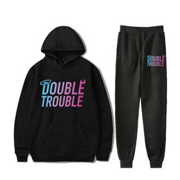 Men's Tracksuits Stokes Twins Double Trouble Merch Casual Tracksuit Men Sets Hoodies and Pants Two Piece Hooded Sweatshirt Outfit Sportswear G221010