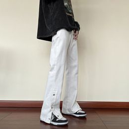 Men's Jeans Fashion Streetwear Hip Hop Baggy Jeans Trousers Mens Denim Pants Oversize Straight Loose Jeans Button Decoration White Black 221008