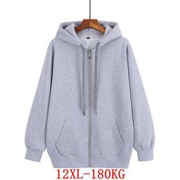 Men's Hoodies Sweatshirts autumn and winter large size zipper 12XL hooded sweatshirt plus 7XL 8XL 9XL 10XL thick black blue red gray big coat G221008