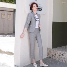 Women's Two Piece Pants Women's Suit 2 Set 2022 Elegant Ladies Autumn Pink Blazer Long Sleeved Jacket Trousers Business Attire Plus Size
