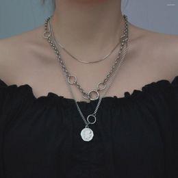 Цепи ожерелье Серебряное личность из нержавеющей стали Три слоя, сшивая круглая портретная творческая для женщин, мужчина подарок мода