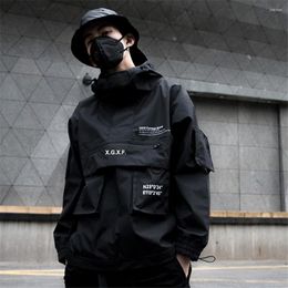 Men's Trench Coats Black Cargo Jackets Windbreaker Mens Streetwear Tactical Jacket Pullover Multi-pocket Male 2022 Autumn Fashion Hoody