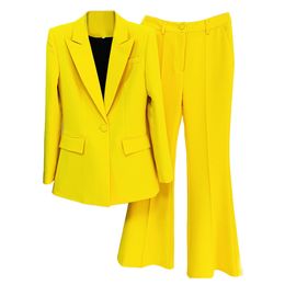 Women's Suits Blazers Office Ladies Pantsuit Women Yellow Purple Business Classic Single Buttons Flared Pants Blazer Pants Two Piece Set Formal Suit 221008