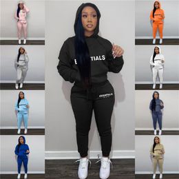 Fall Womens Two Piece Pants Sets Outfits Letter Printing Tracksuits Long Sleeve Pocket Hooded Jacket and Legging Bulk Item Wholesale Lots Clothing K10437-1